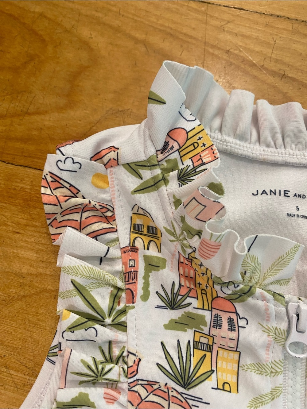 Janie and Jack White One-Piece Swimsuit with Multi-Color Tropical Print - Picture 3 of 6